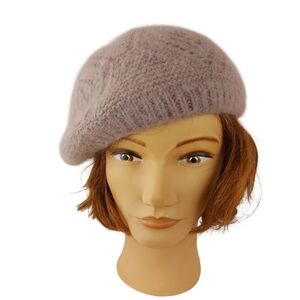 Angora Rabbit Hair Blend Lilac Knit Beret Hat